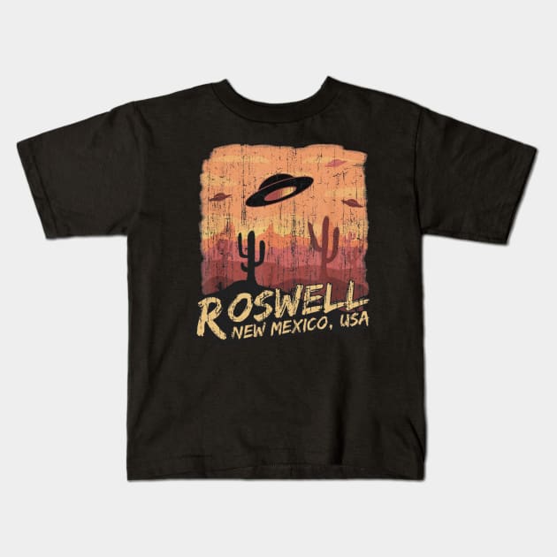Roswell new mexico 1947 ufo beam flying saucer abduction Kids T-Shirt by Miscarkartos